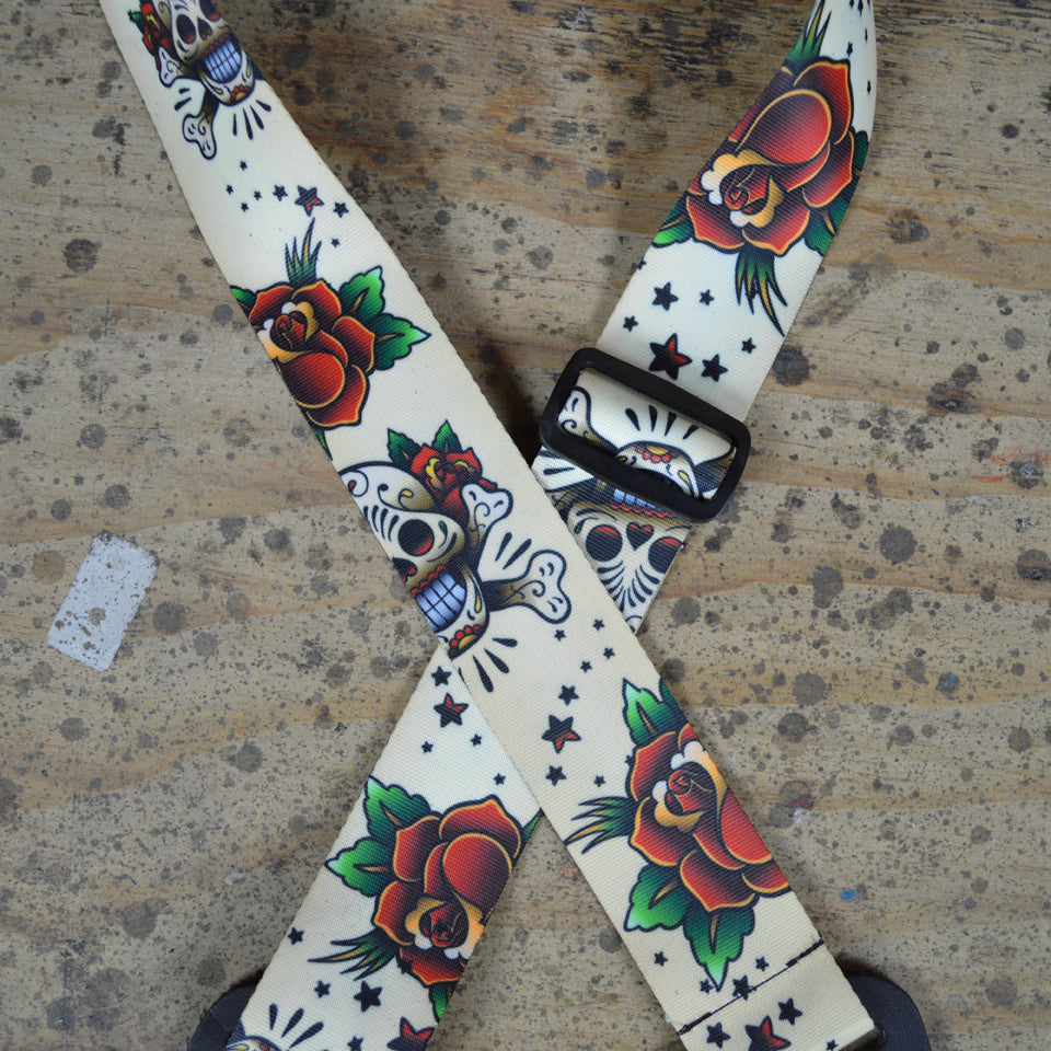 Colonial Leather Skull Printed Webbing Guitar Strap