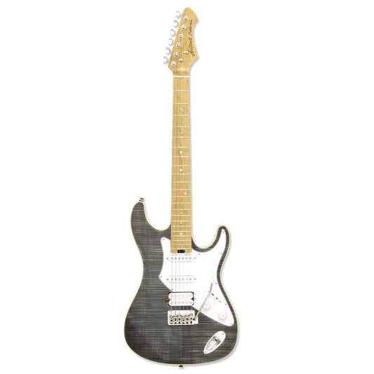 Aria 714 MKII ST-Style Coil Tap Hss Electric Guitar - Black Diamond Flame Maple Top - Roasted Maple Neck